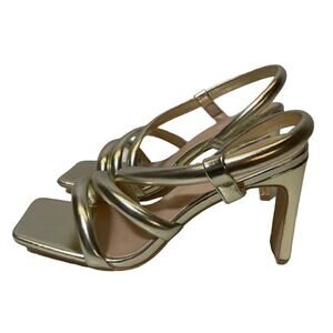 New York & Company Albina Asymmetrical Heel Sandals - Women's Size 7.5 - Gold